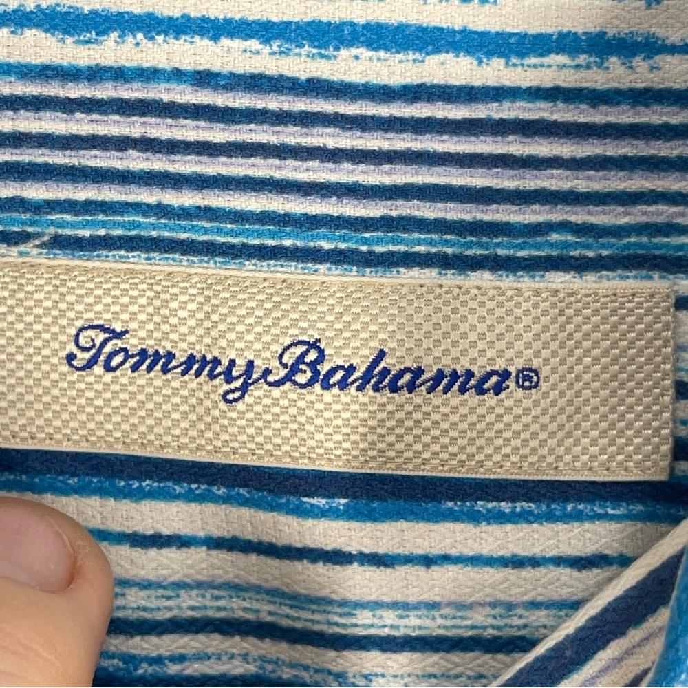NWT Tommy Bahama men’s Silk shirt short sleeve size large White/blue Color - Picture 6 of 15